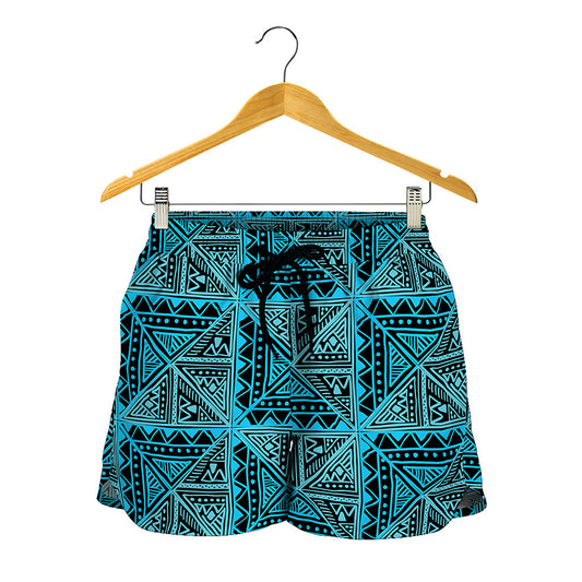 Turquoise African Ethnic Pattern Print Women's Shorts