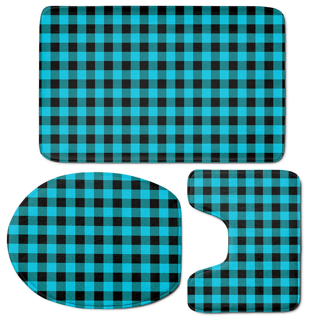 Turquoise And Black Buffalo Check Print 3 Piece Bath Mat Set