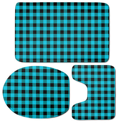 Turquoise And Black Buffalo Check Print 3 Piece Bath Mat Set