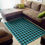 Turquoise And Black Buffalo Check Print Area Rug