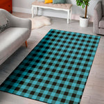 Turquoise And Black Buffalo Check Print Area Rug