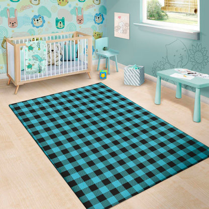 Turquoise And Black Buffalo Check Print Area Rug
