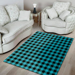 Turquoise And Black Buffalo Check Print Area Rug