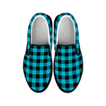 Turquoise And Black Buffalo Check Print Black Slip On Shoes