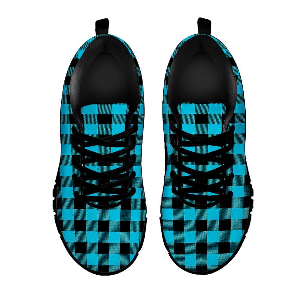 Turquoise And Black Buffalo Check Print Black Sneakers