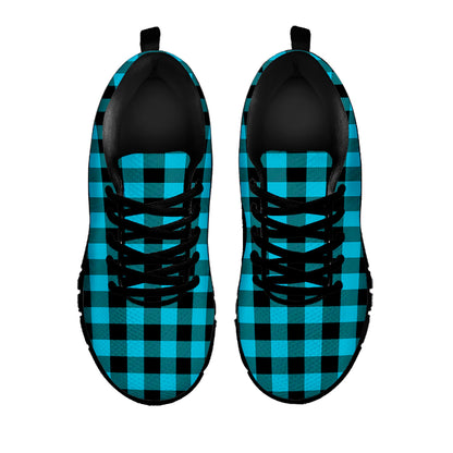 Turquoise And Black Buffalo Check Print Black Sneakers