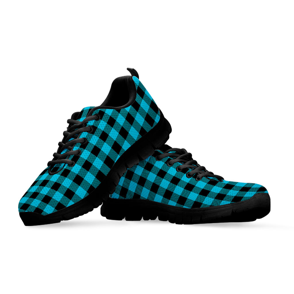 Turquoise And Black Buffalo Check Print Black Sneakers