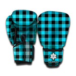 Turquoise And Black Buffalo Check Print Boxing Gloves