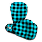 Turquoise And Black Buffalo Check Print Boxing Gloves