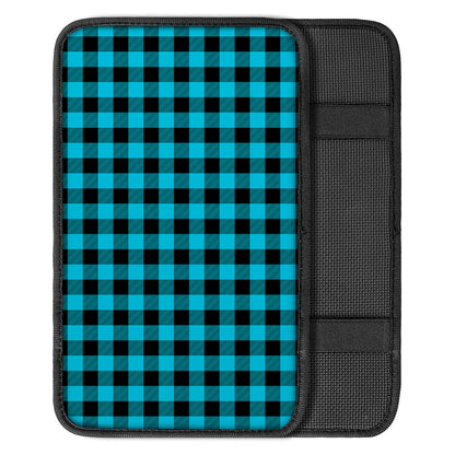 Turquoise And Black Buffalo Check Print Car Center Console Cover
