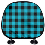 Turquoise And Black Buffalo Check Print Car Headrest Covers