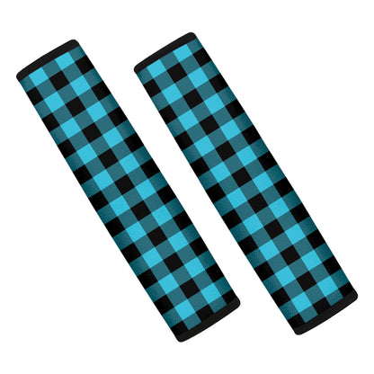 Turquoise And Black Buffalo Check Print Car Seat Belt Covers