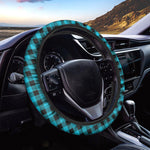 Turquoise And Black Buffalo Check Print Car Steering Wheel Cover