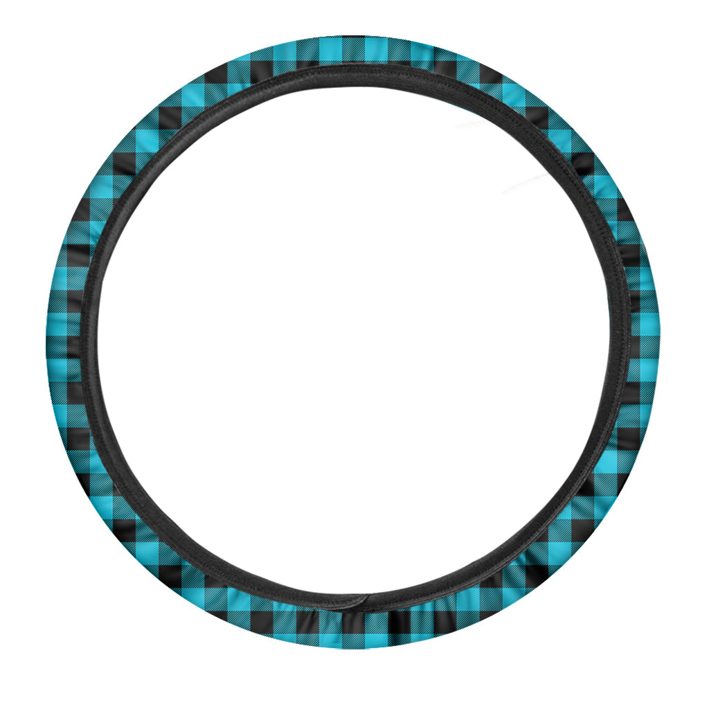 Turquoise And Black Buffalo Check Print Car Steering Wheel Cover