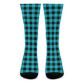 Turquoise And Black Buffalo Check Print Crew Socks