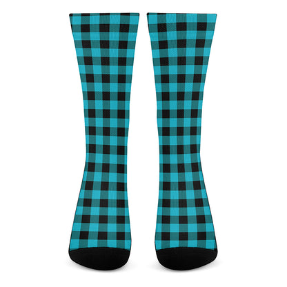 Turquoise And Black Buffalo Check Print Crew Socks