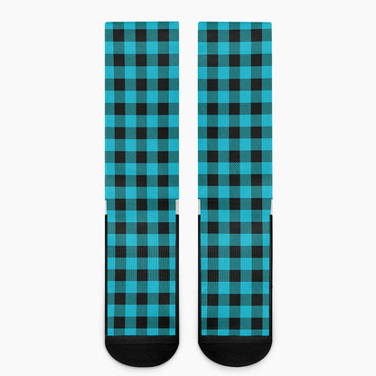 Turquoise And Black Buffalo Check Print Crew Socks
