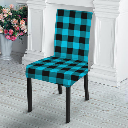 Turquoise And Black Buffalo Check Print Dining Chair Slipcover