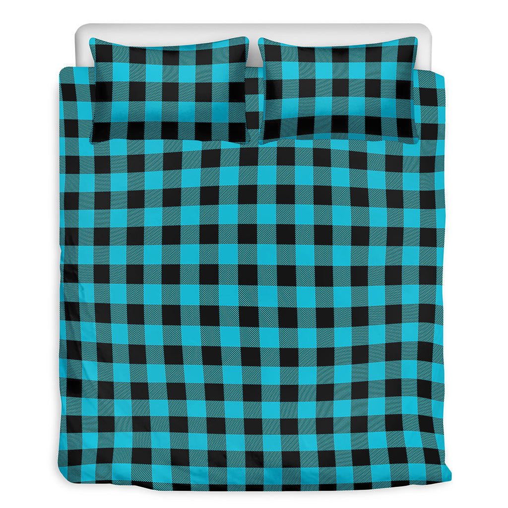 Turquoise And Black Buffalo Check Print Duvet Cover Bedding Set