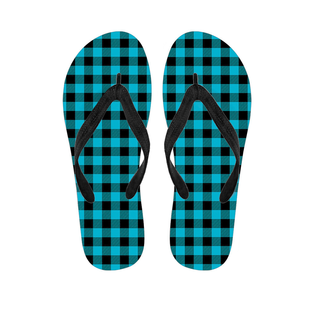 Turquoise And Black Buffalo Check Print Flip Flops