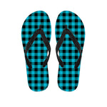 Turquoise And Black Buffalo Check Print Flip Flops