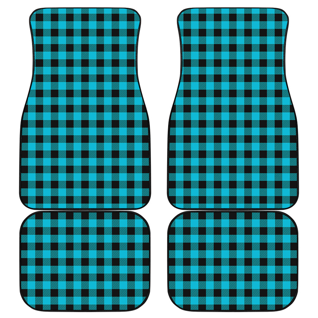 Turquoise And Black Buffalo Check Print Front and Back Car Floor Mats