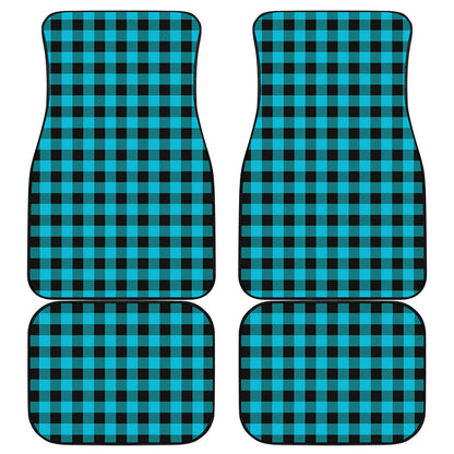 Turquoise And Black Buffalo Check Print Front and Back Car Floor Mats