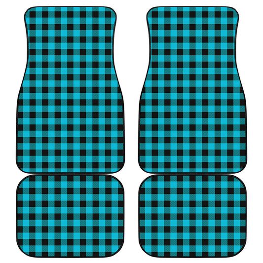 Turquoise And Black Buffalo Check Print Front and Back Car Floor Mats