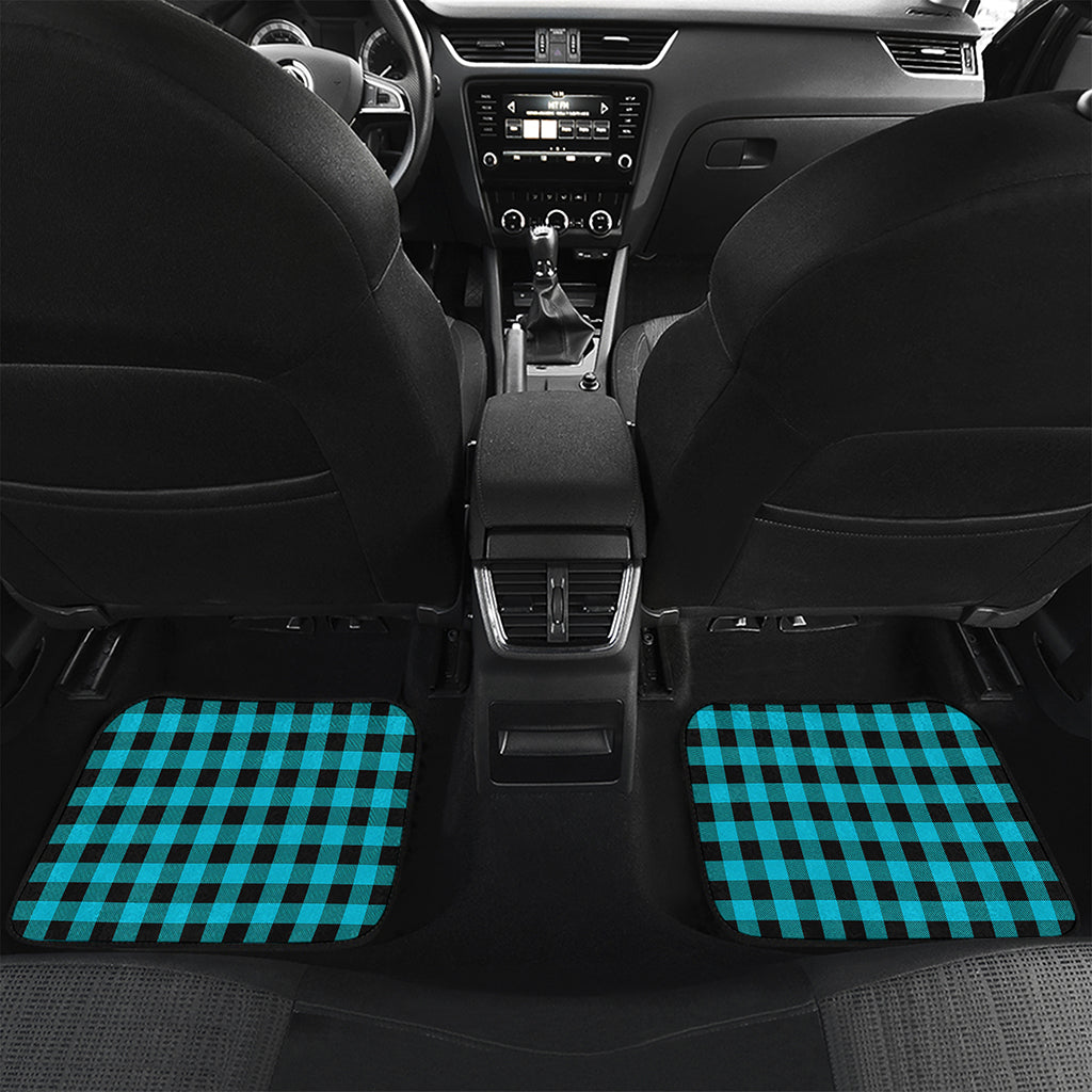 Turquoise And Black Buffalo Check Print Front and Back Car Floor Mats