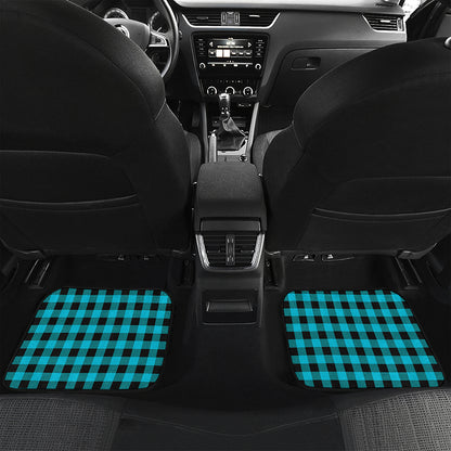 Turquoise And Black Buffalo Check Print Front and Back Car Floor Mats