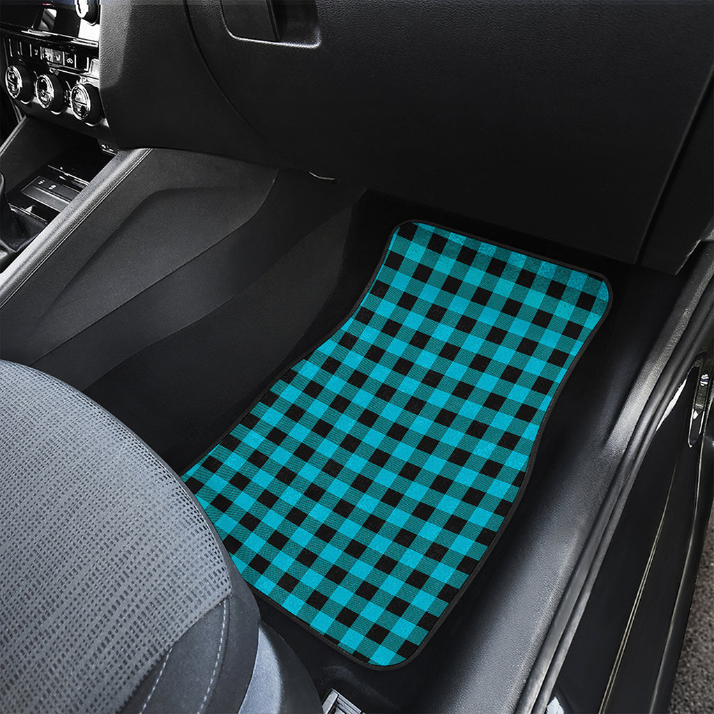Turquoise And Black Buffalo Check Print Front and Back Car Floor Mats