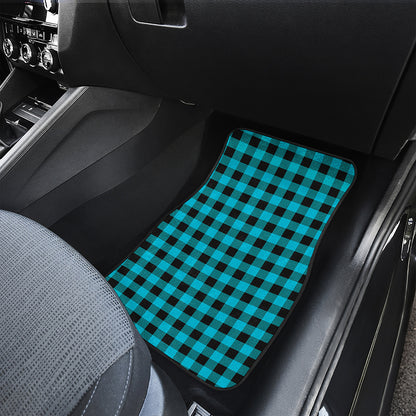 Turquoise And Black Buffalo Check Print Front and Back Car Floor Mats