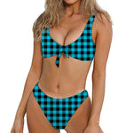 Turquoise And Black Buffalo Check Print Front Bow Tie Bikini