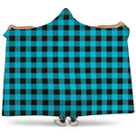 Turquoise And Black Buffalo Check Print Hooded Blanket