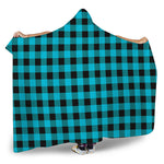 Turquoise And Black Buffalo Check Print Hooded Blanket