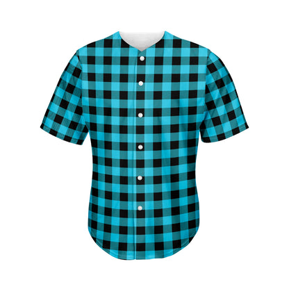 Turquoise And Black Buffalo Check Print Men's Baseball Jersey