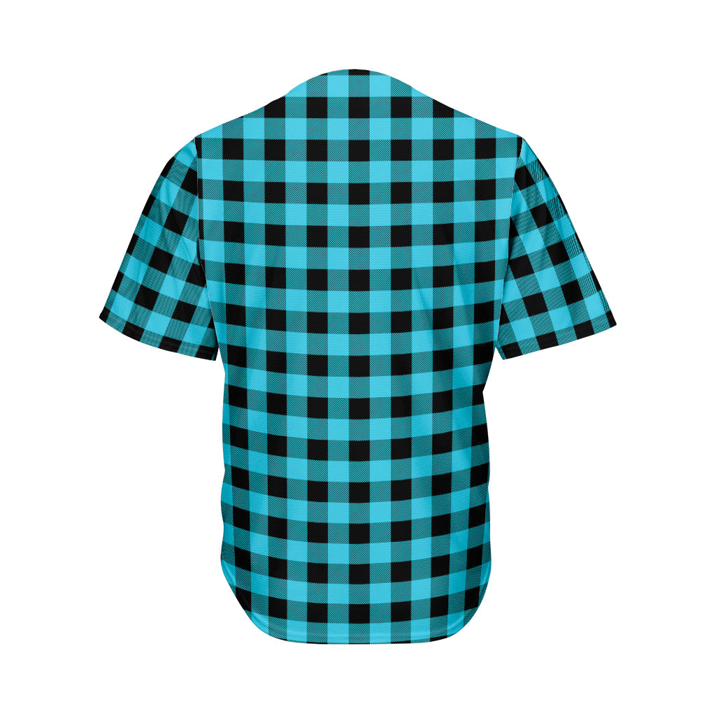 Turquoise And Black Buffalo Check Print Men's Baseball Jersey