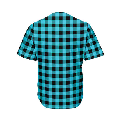 Turquoise And Black Buffalo Check Print Men's Baseball Jersey