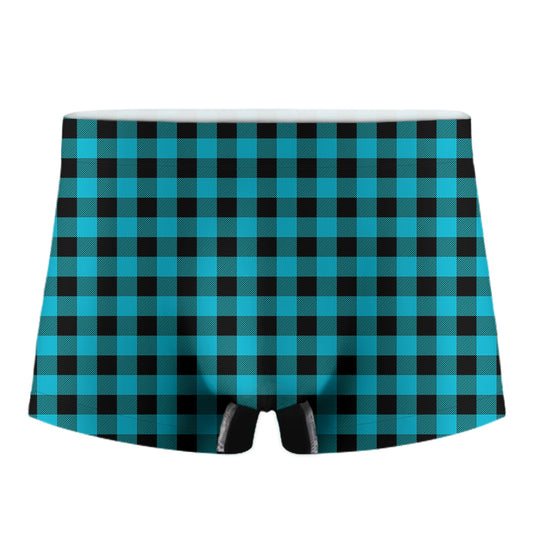 Turquoise And Black Buffalo Check Print Men's Boxer Briefs