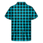 Turquoise And Black Buffalo Check Print Men's Short Sleeve Shirt