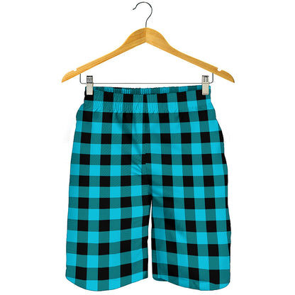 Turquoise And Black Buffalo Check Print Men's Shorts