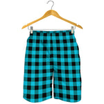 Turquoise And Black Buffalo Check Print Men's Shorts