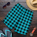 Turquoise And Black Buffalo Check Print Men's Shorts