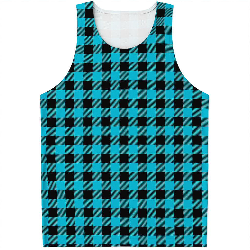 Turquoise And Black Buffalo Check Print Men's Tank Top