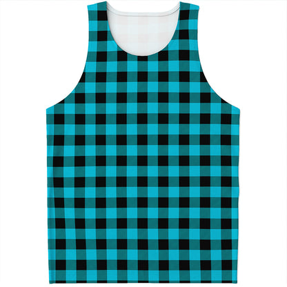Turquoise And Black Buffalo Check Print Men's Tank Top