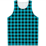 Turquoise And Black Buffalo Check Print Men's Tank Top