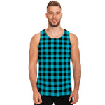 Turquoise And Black Buffalo Check Print Men's Tank Top