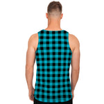 Turquoise And Black Buffalo Check Print Men's Tank Top