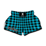 Turquoise And Black Buffalo Check Print Muay Thai Boxing Shorts