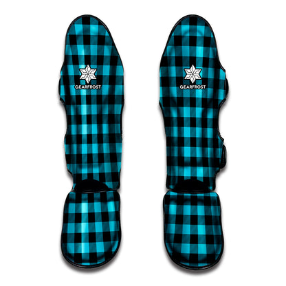 Turquoise And Black Buffalo Check Print Muay Thai Shin Guard